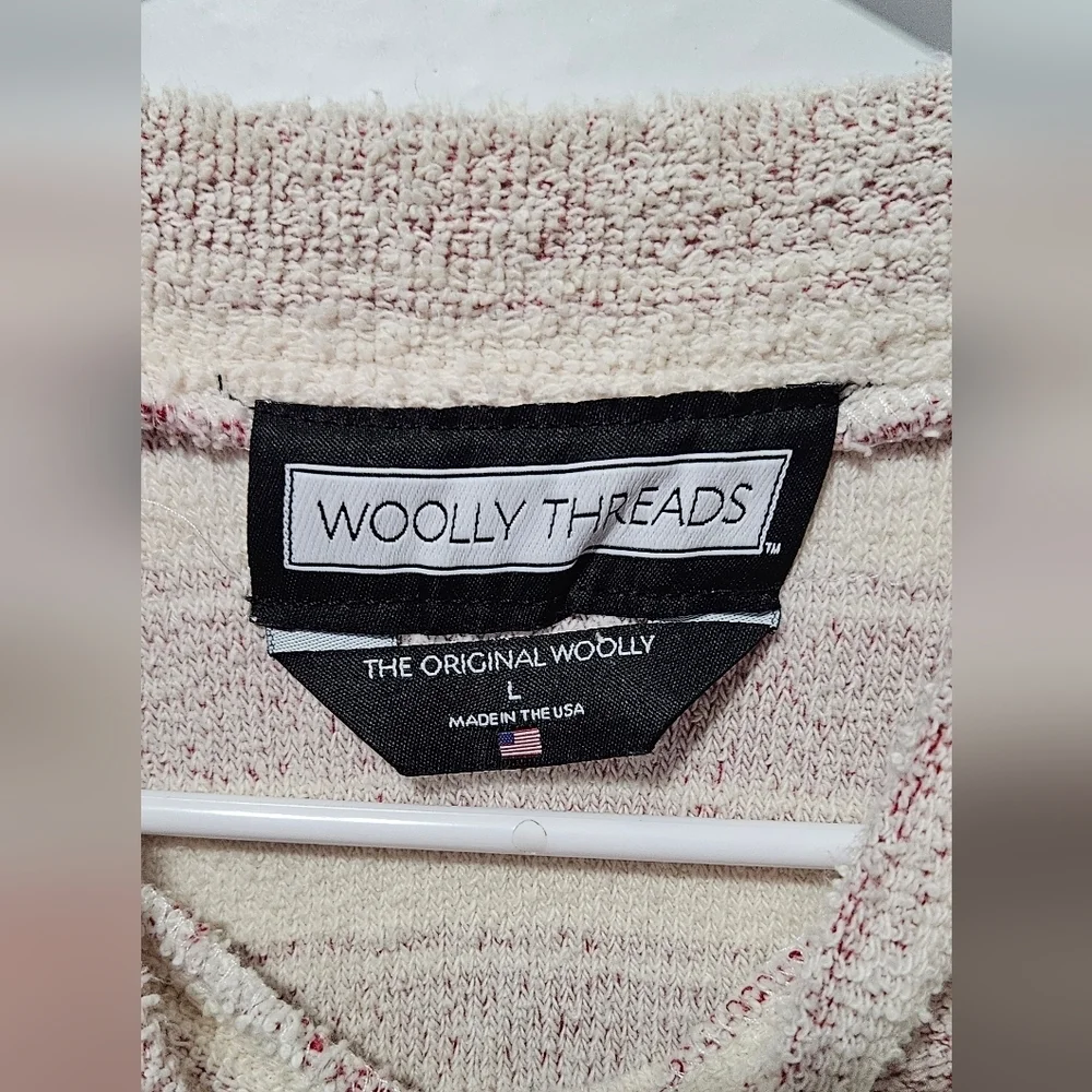 Woolly Threads Sweater Lrg Pink White Striped Crew Neck Terry Cloth Sweater B10